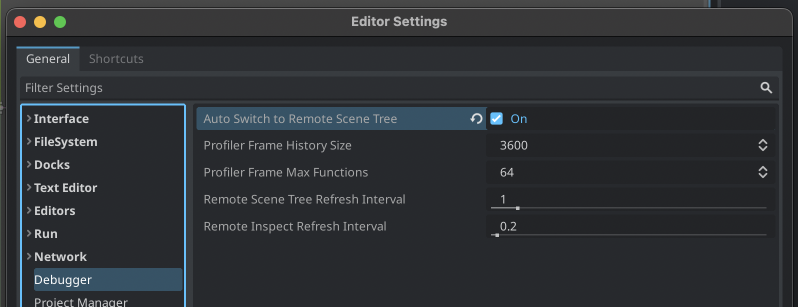 Auto Switch to Remote Scene Tree setting